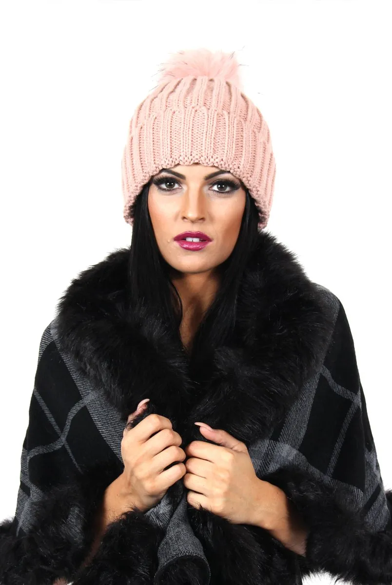 Charlie Pink Faux Fur Bobble Hat