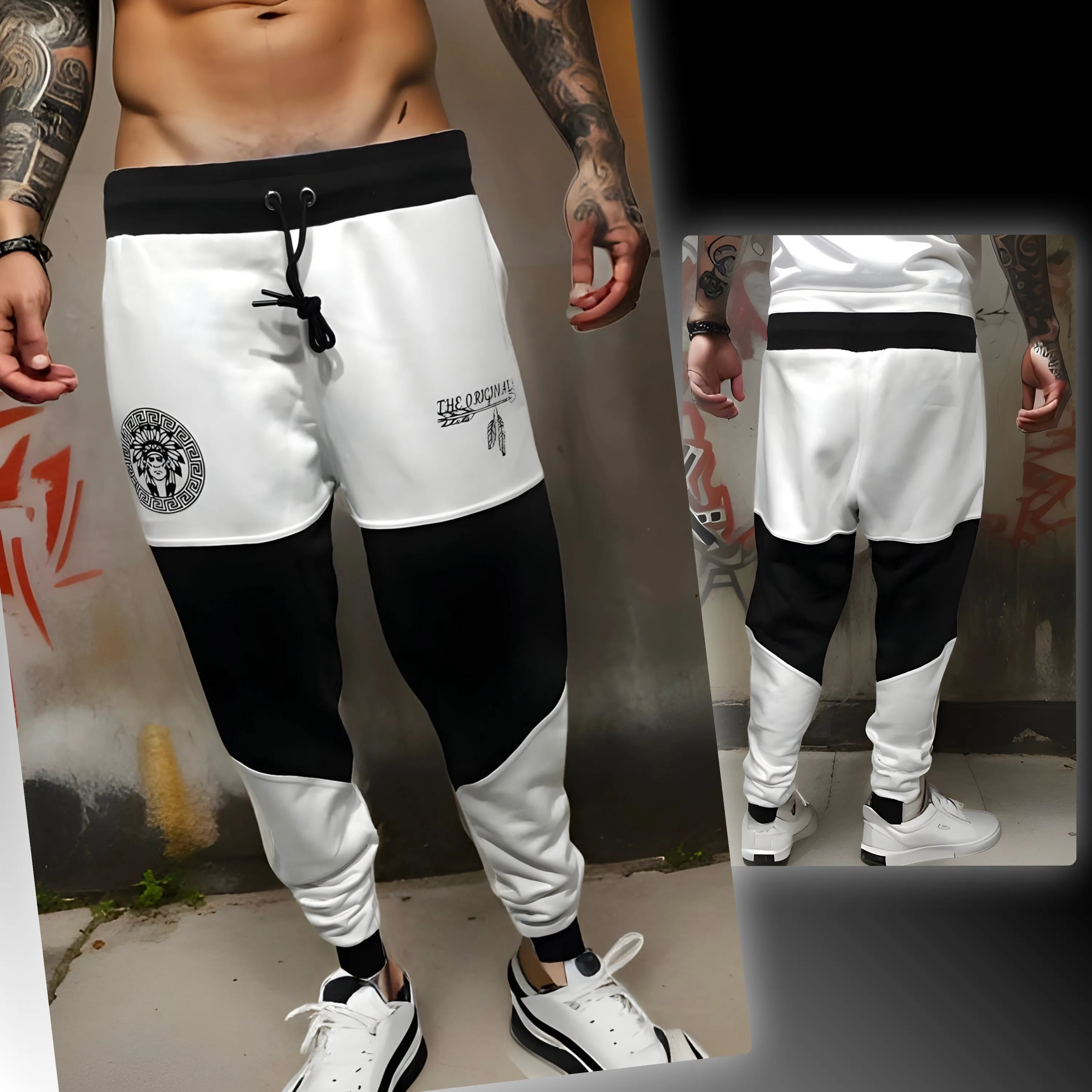 ^CHIEF V3R$@C3^ (BLACK/WHITE) JOGGER SWEATPANTS (TWO TONE) (CUT & SEW)