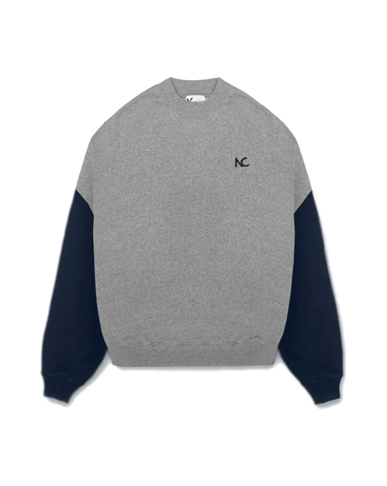 CONTRAST OVERSIZED SWEATSHIRT - MELANGE GREY & NAVY BLUE