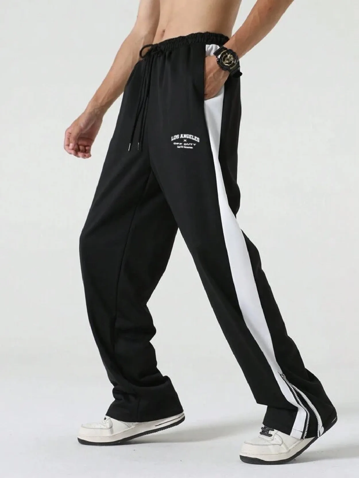 Contrast Sideseam Drawstring Waist Sweatpant