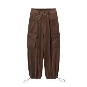 Corduroy Vintage Trousers Multi-Pocket Brown