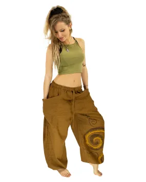 Cotton Low Rise Spiral Harem Pants Khaki