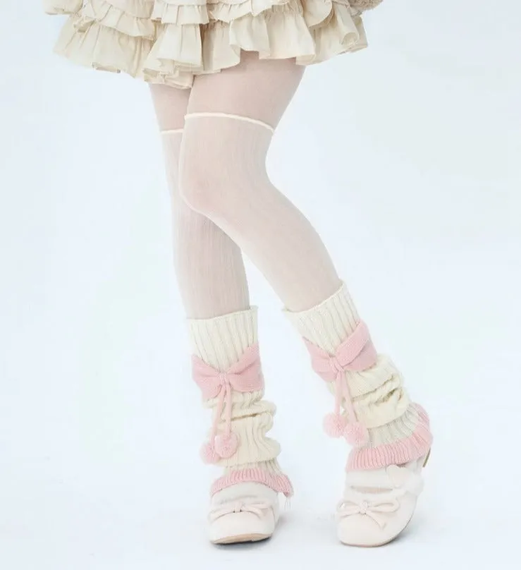 Cozy Pink Ribbed Bow Leg Warmers