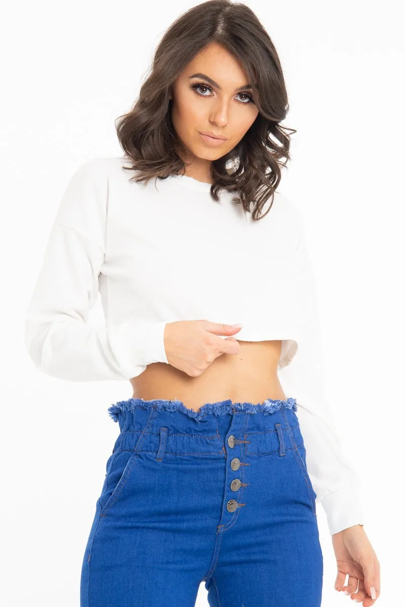 Cream Long Sleeve Crop Top - Nolan