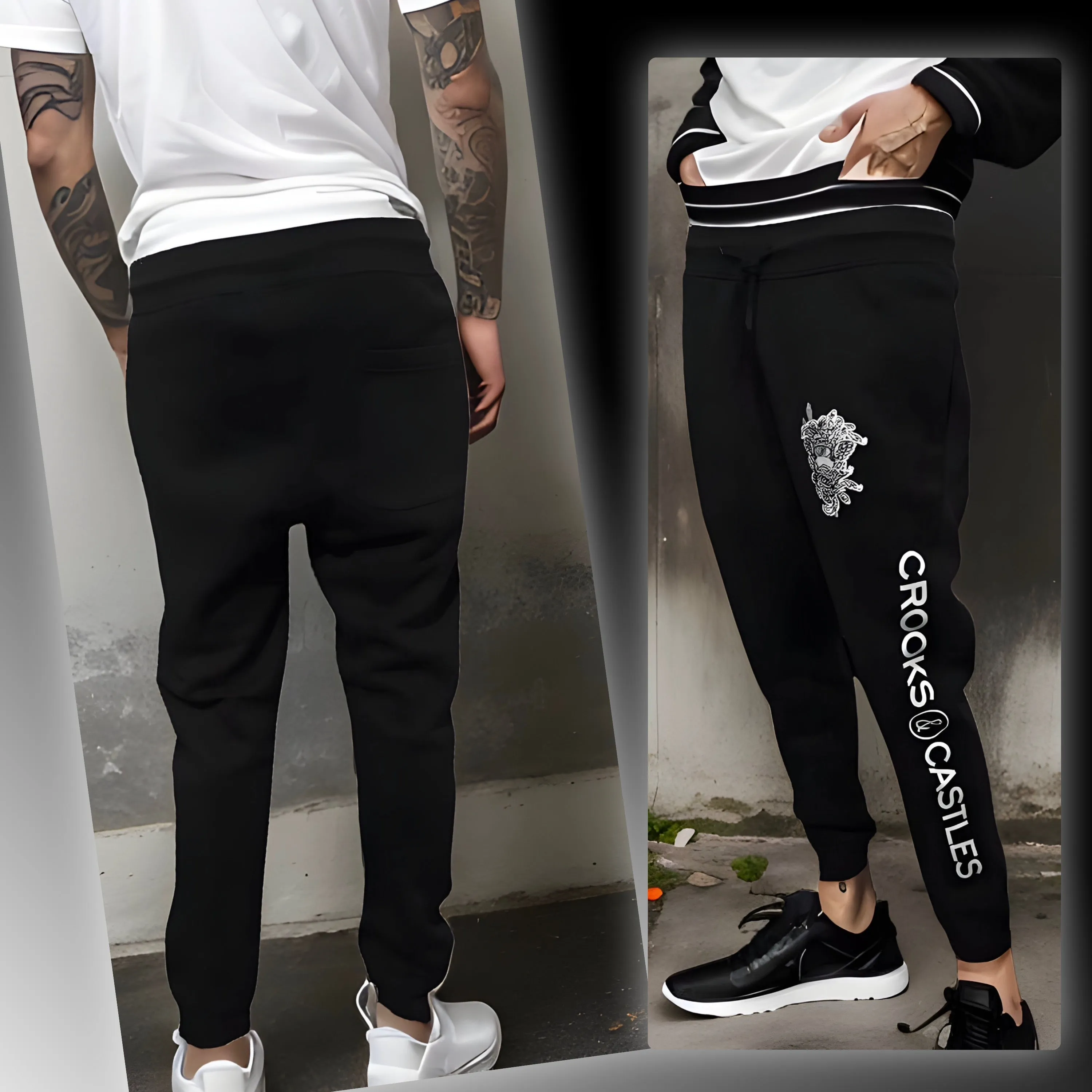 ^CROOKS & CASTLES^ (BLACK) ~LUX AIR MEDUSA~ JOGGER SWEATPANTS FOR MEN