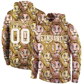 Custom Stitched Old Gold White-Old Gold 3D Pattern Design Lion Sports Pullover Sweatshirt Hoodie