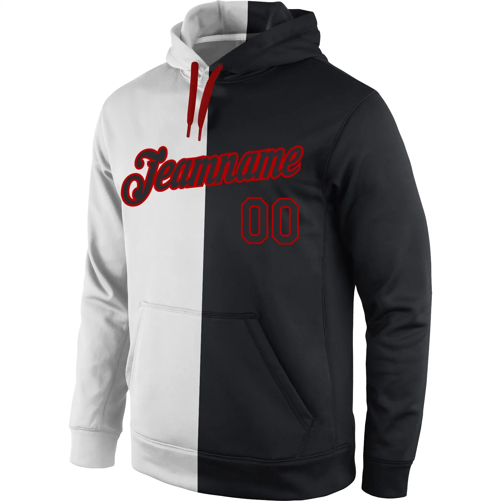 Custom Stitched White Black-Red Split Fashion Sports Pullover Sweatshirt Hoodie