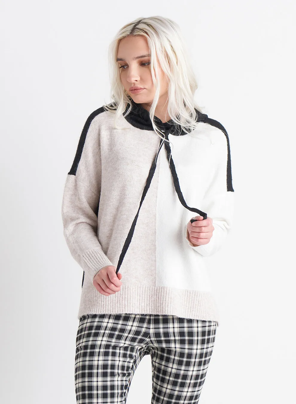 Dex Ava Color Block Hooded Sweater