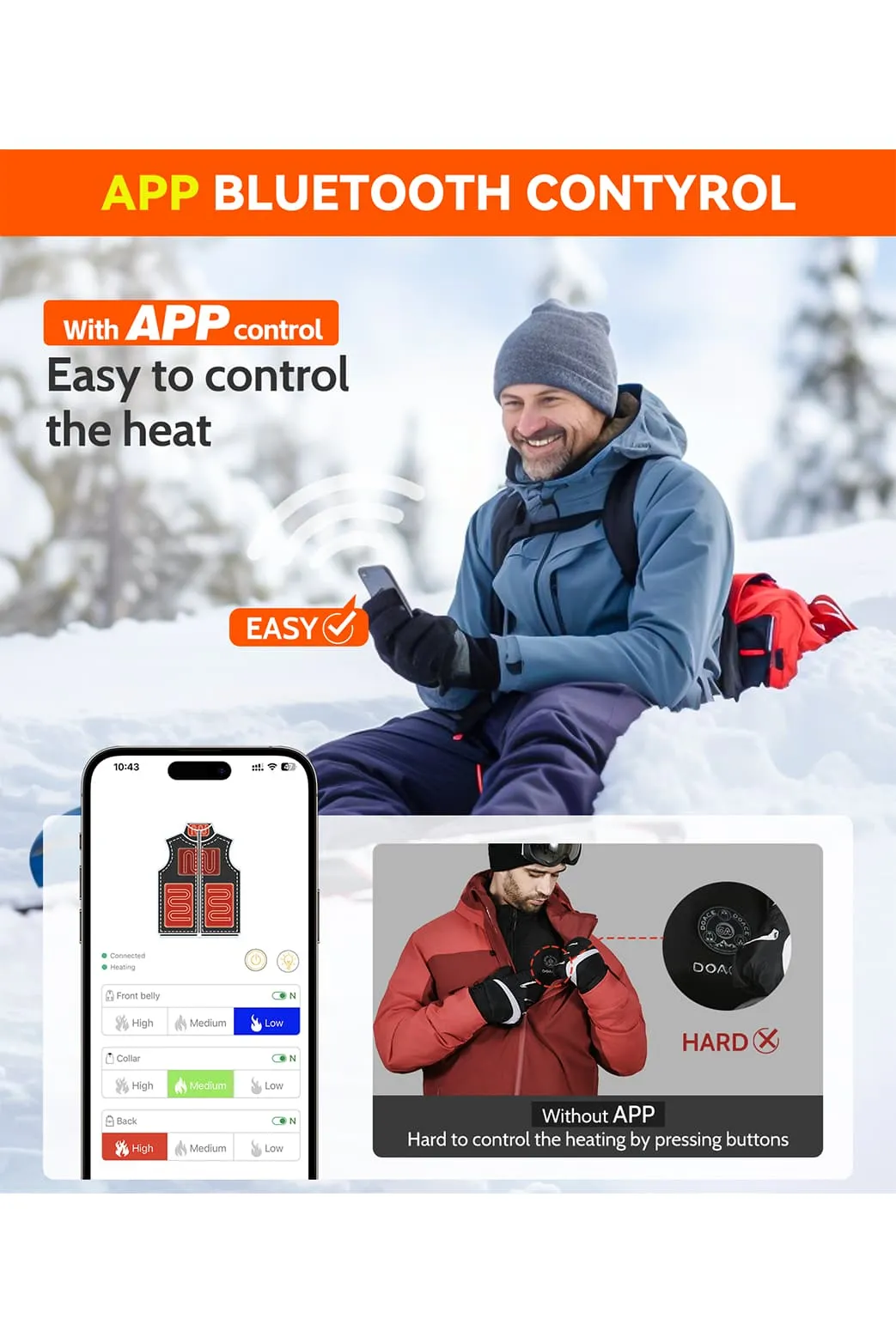 DOACE Wear  Heated Vest for Men & Women with APP Control(Battery Included)