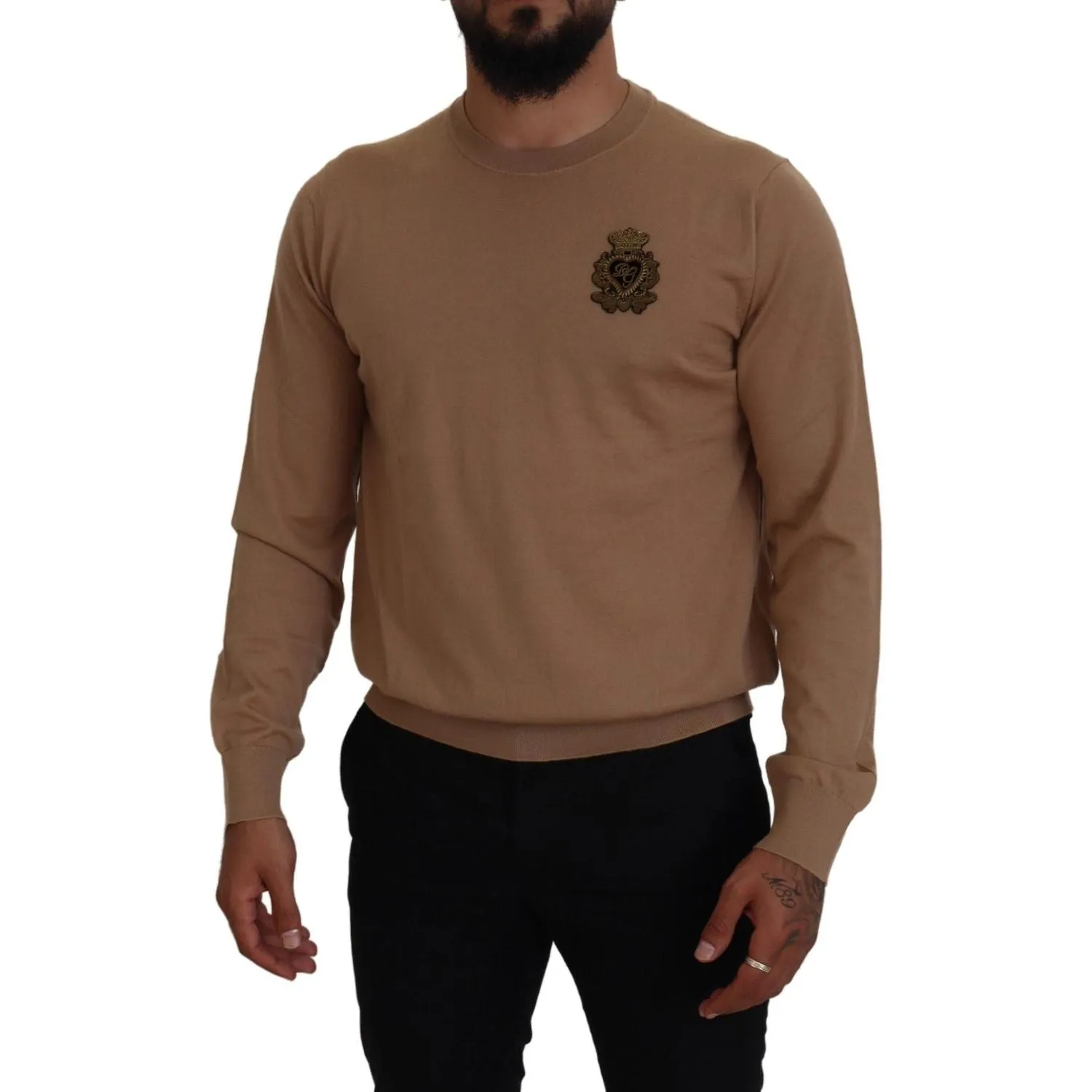 Dolce & Gabbana Beige Cashmere Crewneck Pullover Sweater