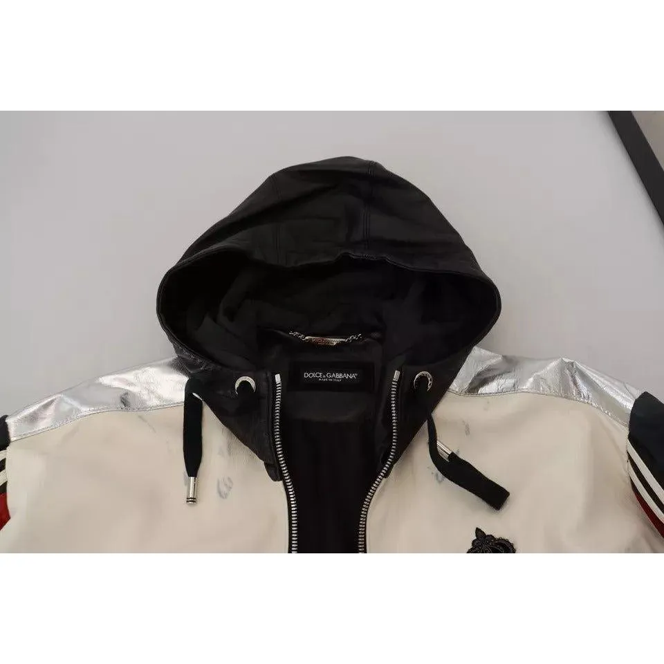 Dolce & Gabbana Black Leather Hooded Blouson Coat Jacket