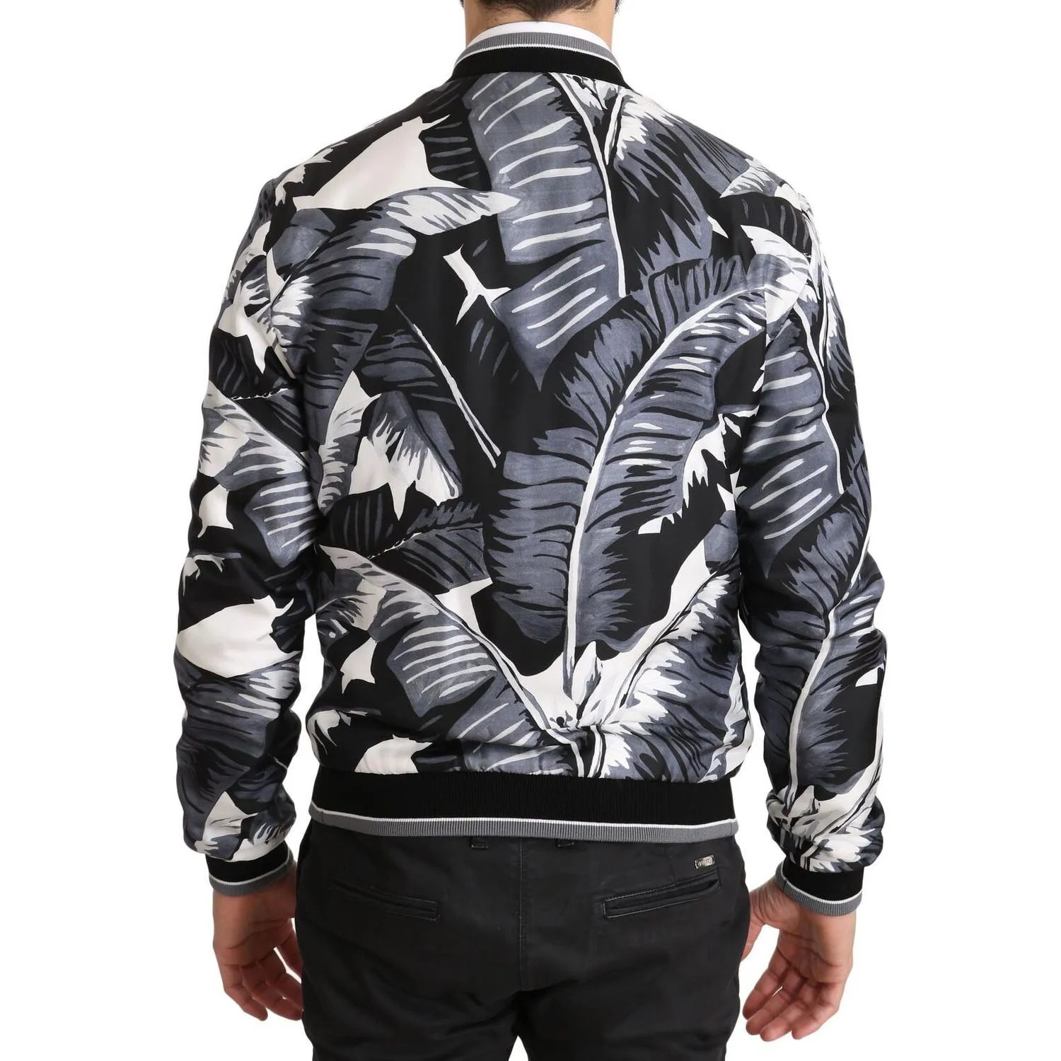 Dolce & Gabbana Elegant Banana Leaf Print Silk Bomber Jacket