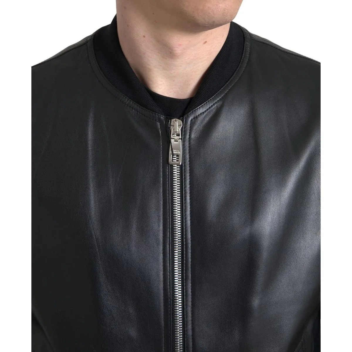 Dolce & Gabbana Elegant Black Leather Bomber Jacket