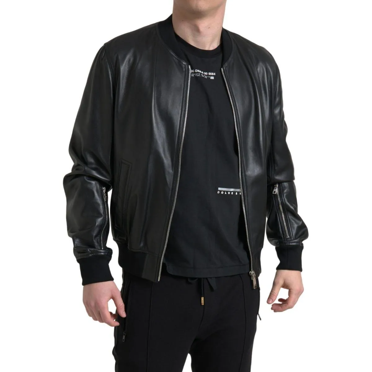 Dolce & Gabbana Elegant Black Leather Bomber Jacket