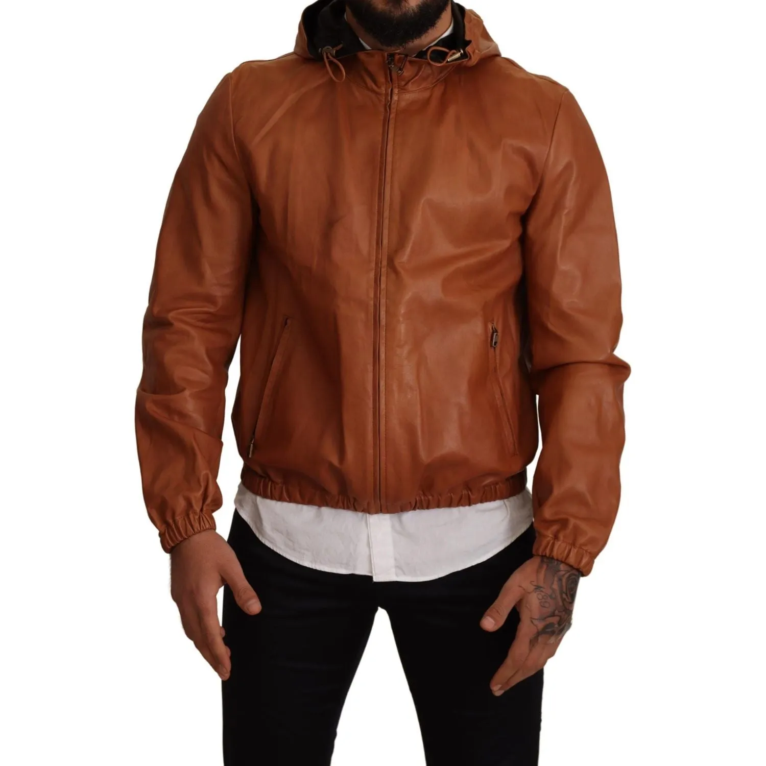 Dolce & Gabbana Elegant Brown Leather Bomber Jacket