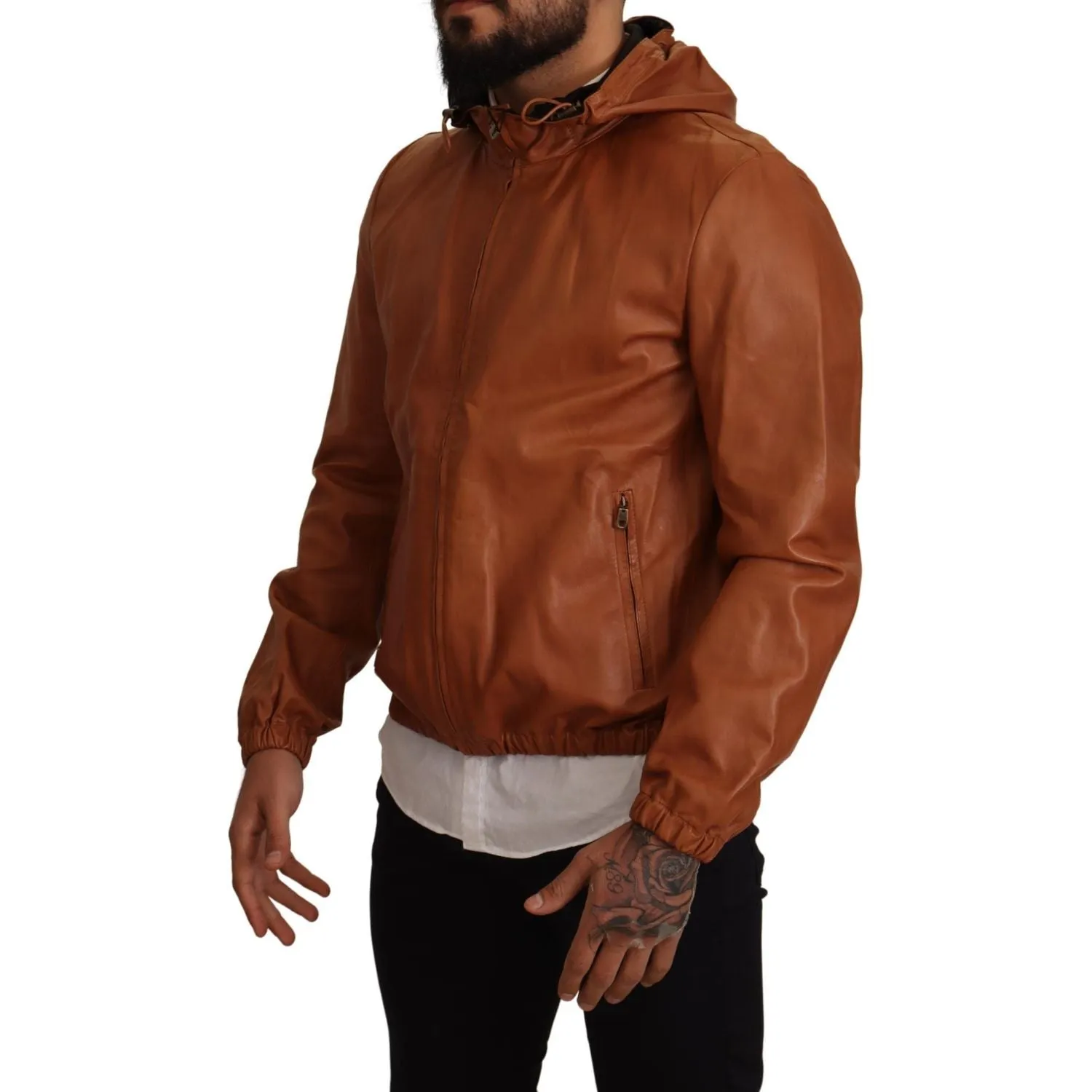 Dolce & Gabbana Elegant Brown Leather Bomber Jacket