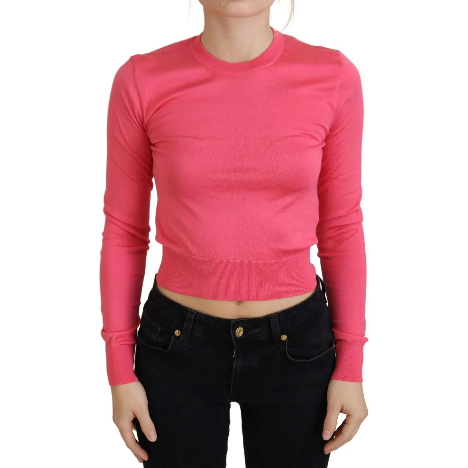 Dolce & Gabbana Elegant Pink Cropped Crewneck Sweater