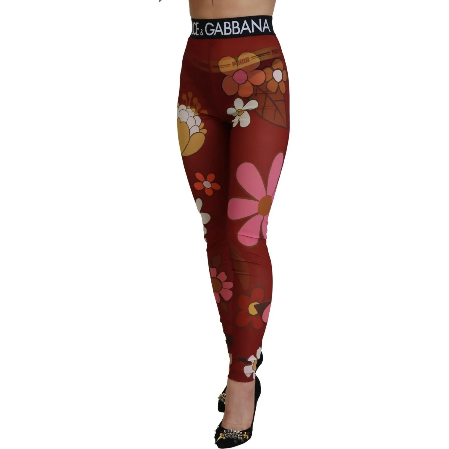 Dolce & Gabbana Floral Red High Waist Leggings