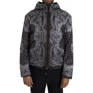 Dolce & Gabbana Gray Bandana Hooded Full Zip Bomber Jacket