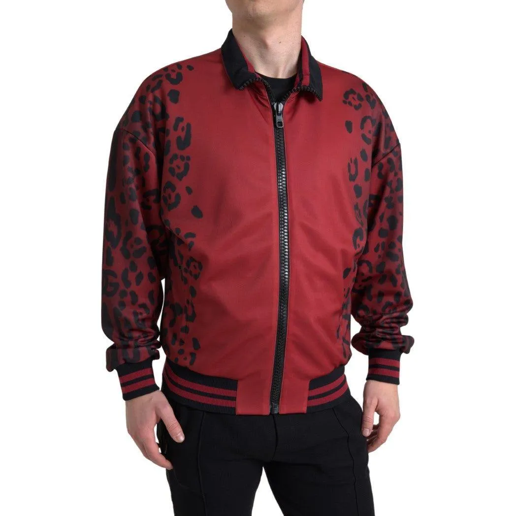 Dolce & Gabbana Red Leopard Print Bomber Jacket