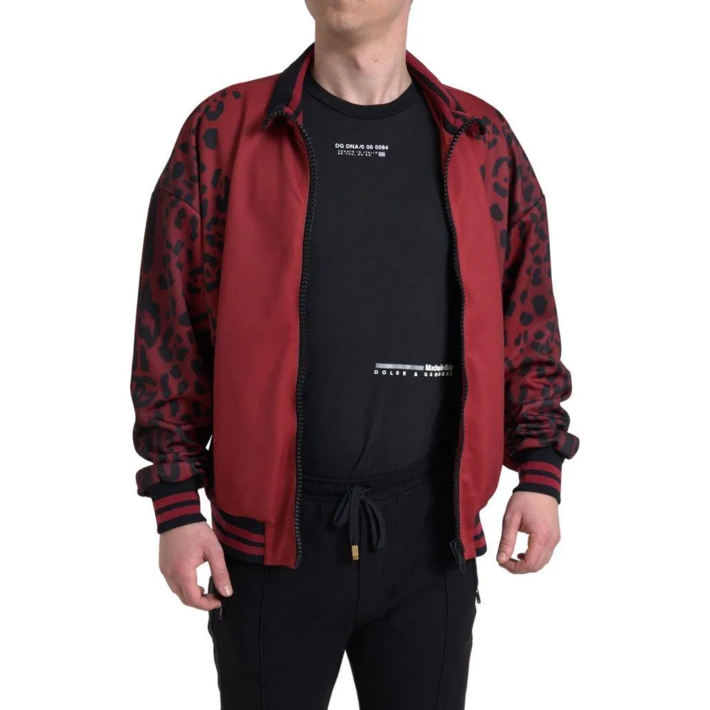 Dolce & Gabbana Red Leopard Print Bomber Jacket