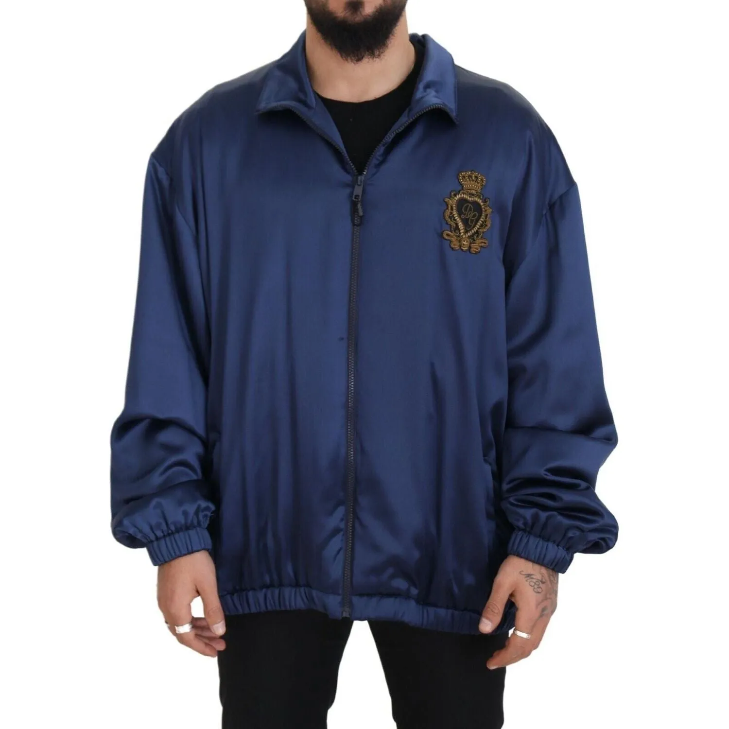 Dolce & Gabbana Regal Blue Silk Bomber Jacket