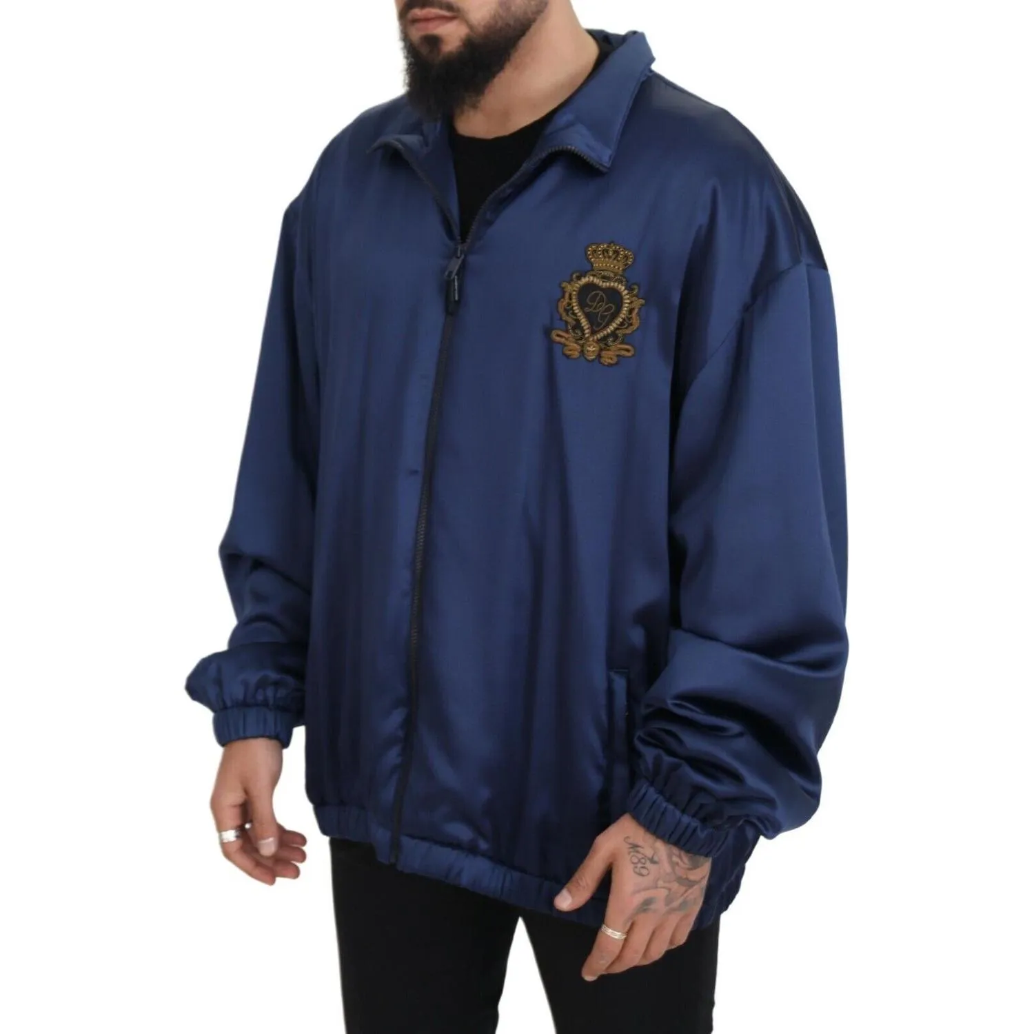 Dolce & Gabbana Regal Blue Silk Bomber Jacket