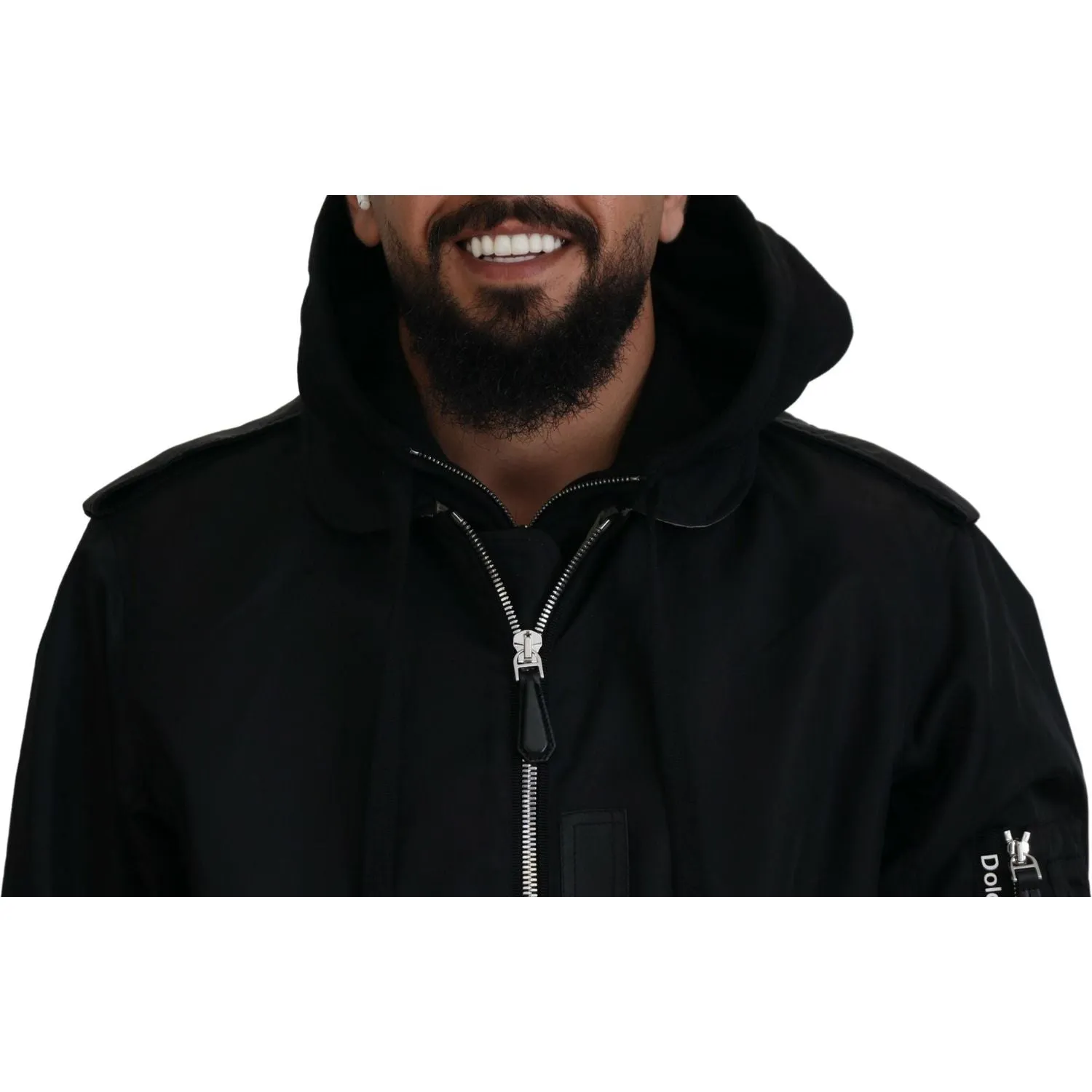 Dolce & Gabbana Sleek Black Hooded Bomber Jacket