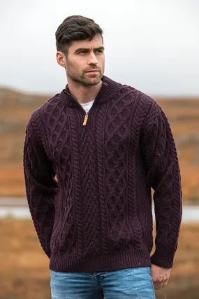 DONEGAL ZIP-NECK IRISH ARAN SWEATER