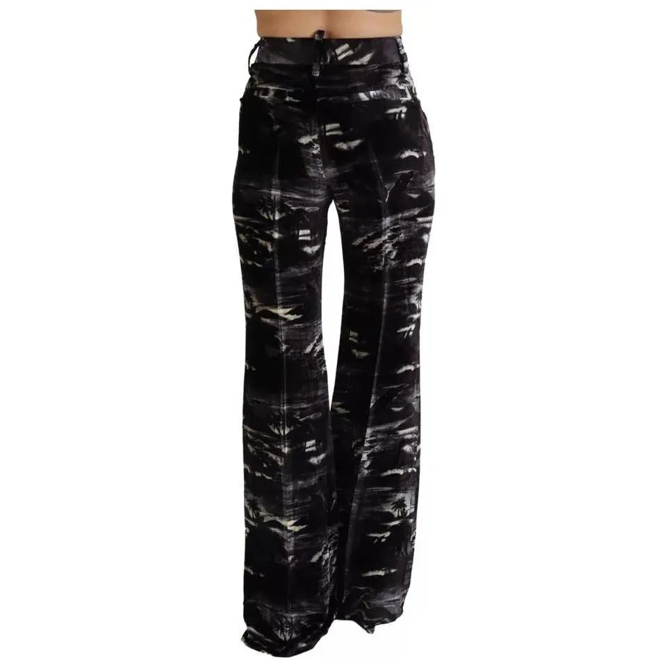 Dsquared² Black Printed High Waist Super Flare Pants