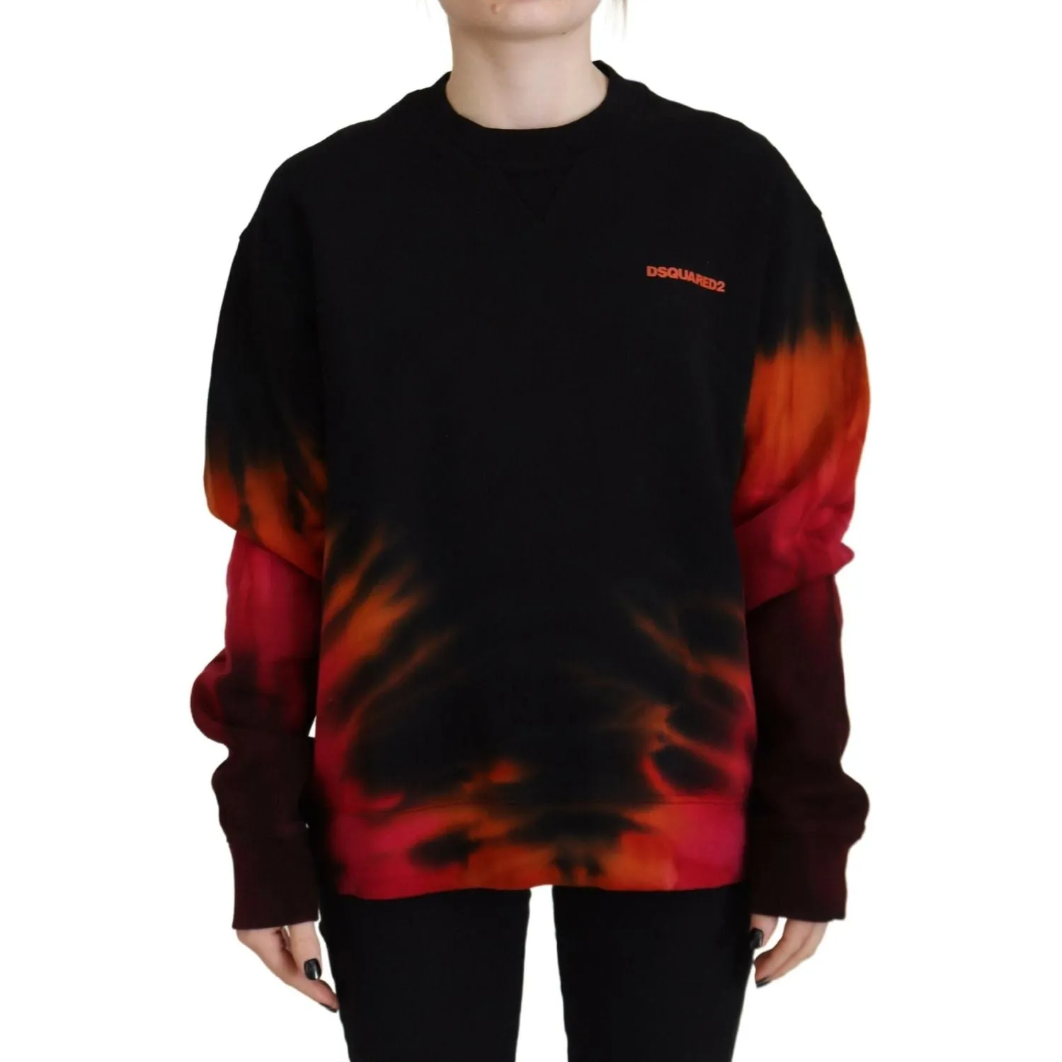 Dsquared² Black Tie Dye Logo Print Women Long Sleeve Sweater