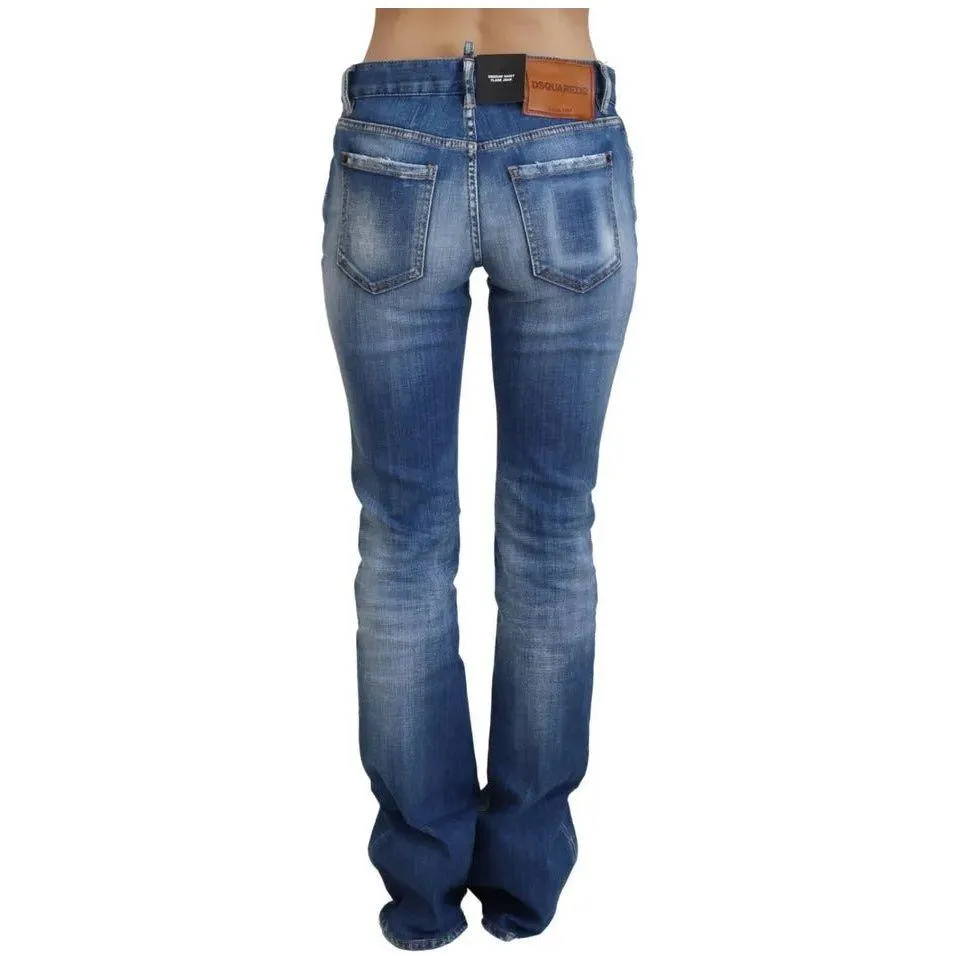 Dsquared² Blue Washed Cotton Mid Waist Flared Denim Jeans