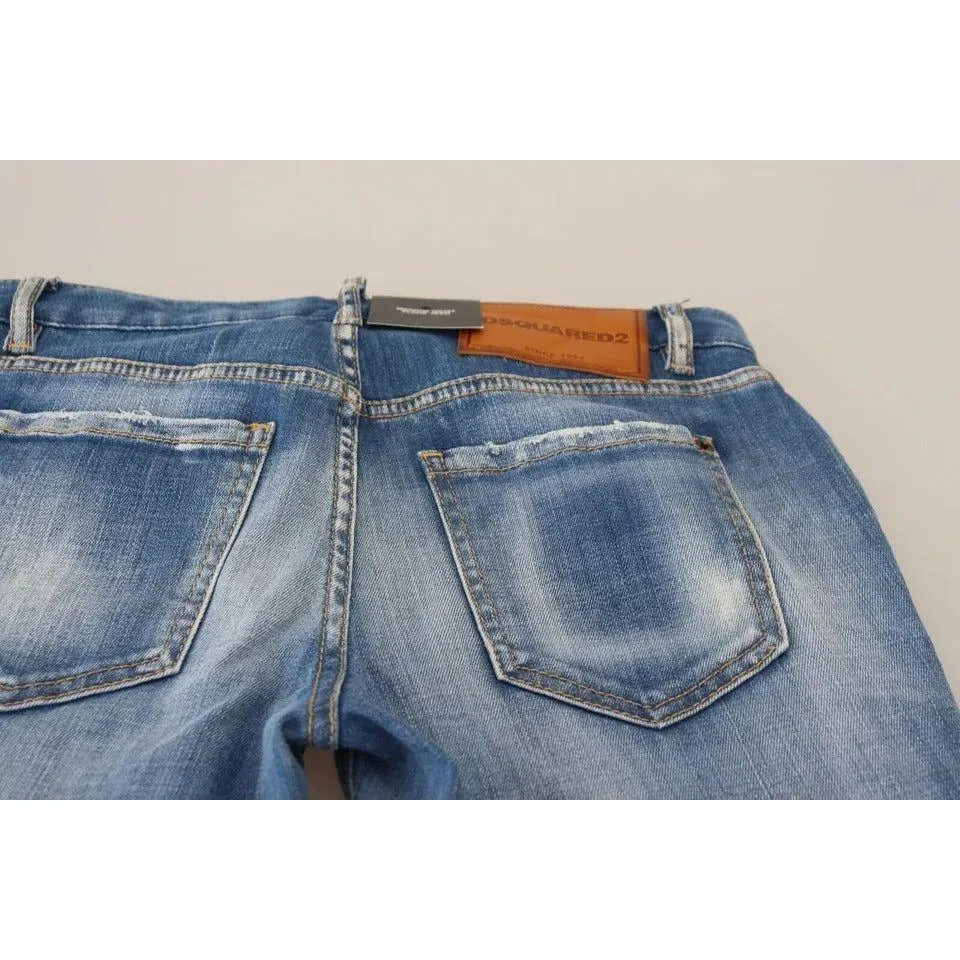 Dsquared² Blue Washed Cotton Mid Waist Flared Denim Jeans