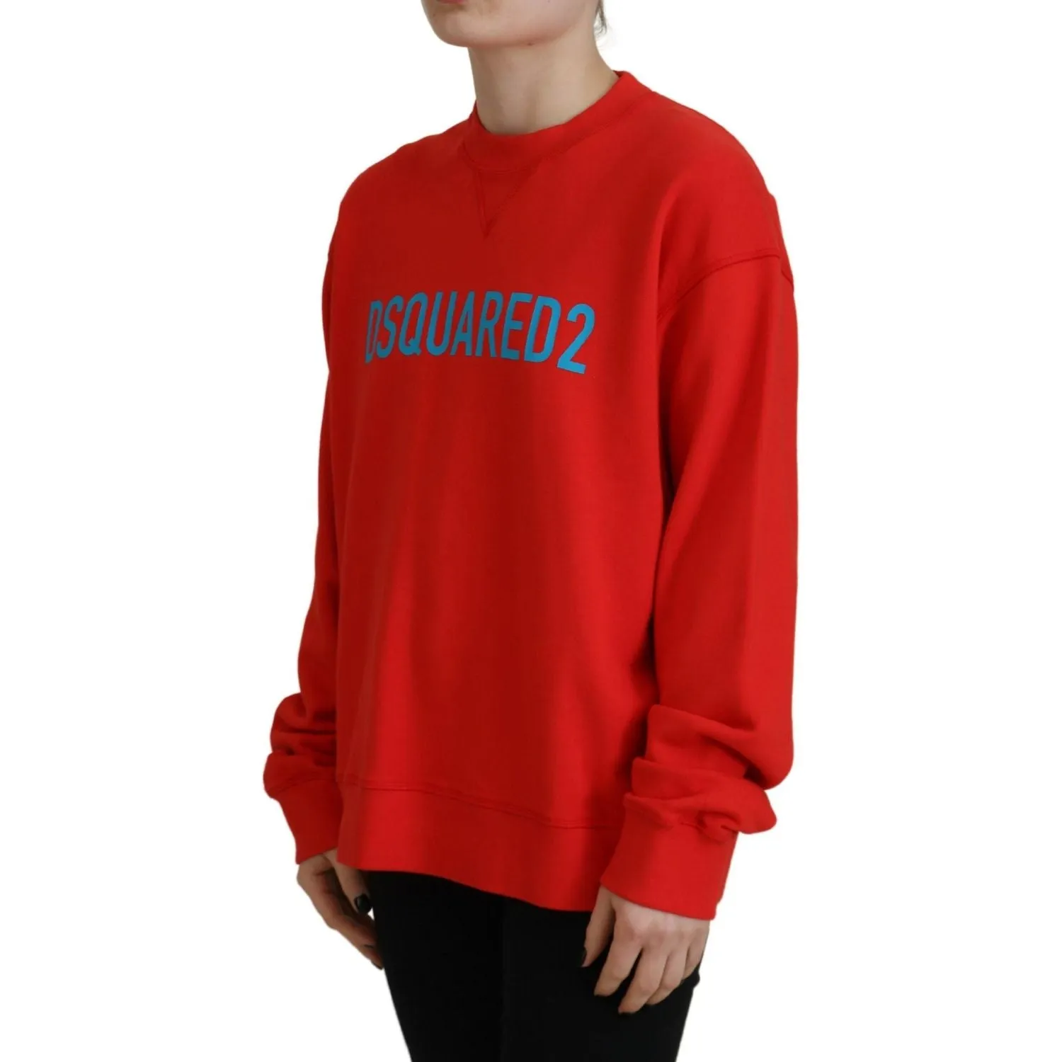 Dsquared² Red Cotton Printed Crew Neck Long Sleeve Sweater