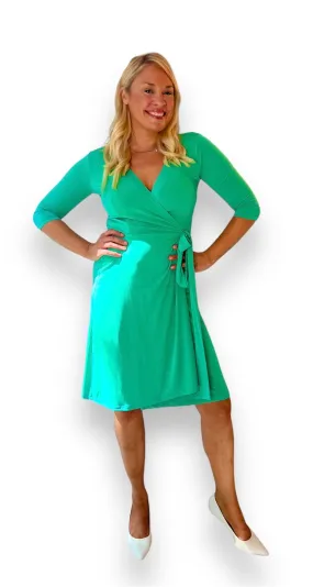 Emerald 3/4 Sleeve Wrap Dress