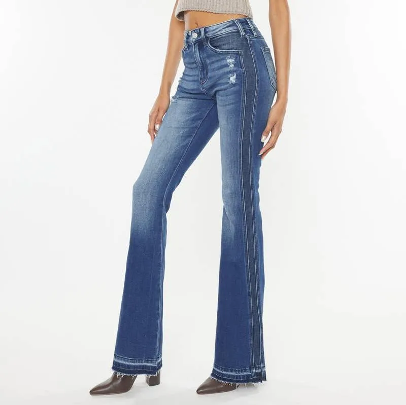 Emmalyn Dark Wash Contrast Detail Flare Jeans