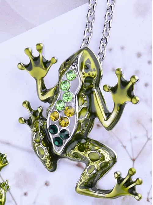 Fabulous Frog Enamel & CZ Pendant Necklace for Woman