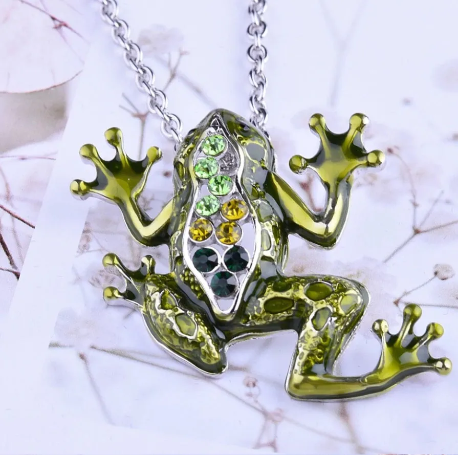 Fabulous Frog Enamel & CZ Pendant Necklace for Woman