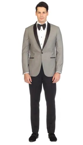 Ferrecci Men's Reno Grey and Black Slim Fit Shawl Lapel 2 Piece Tuxedo Suit Set