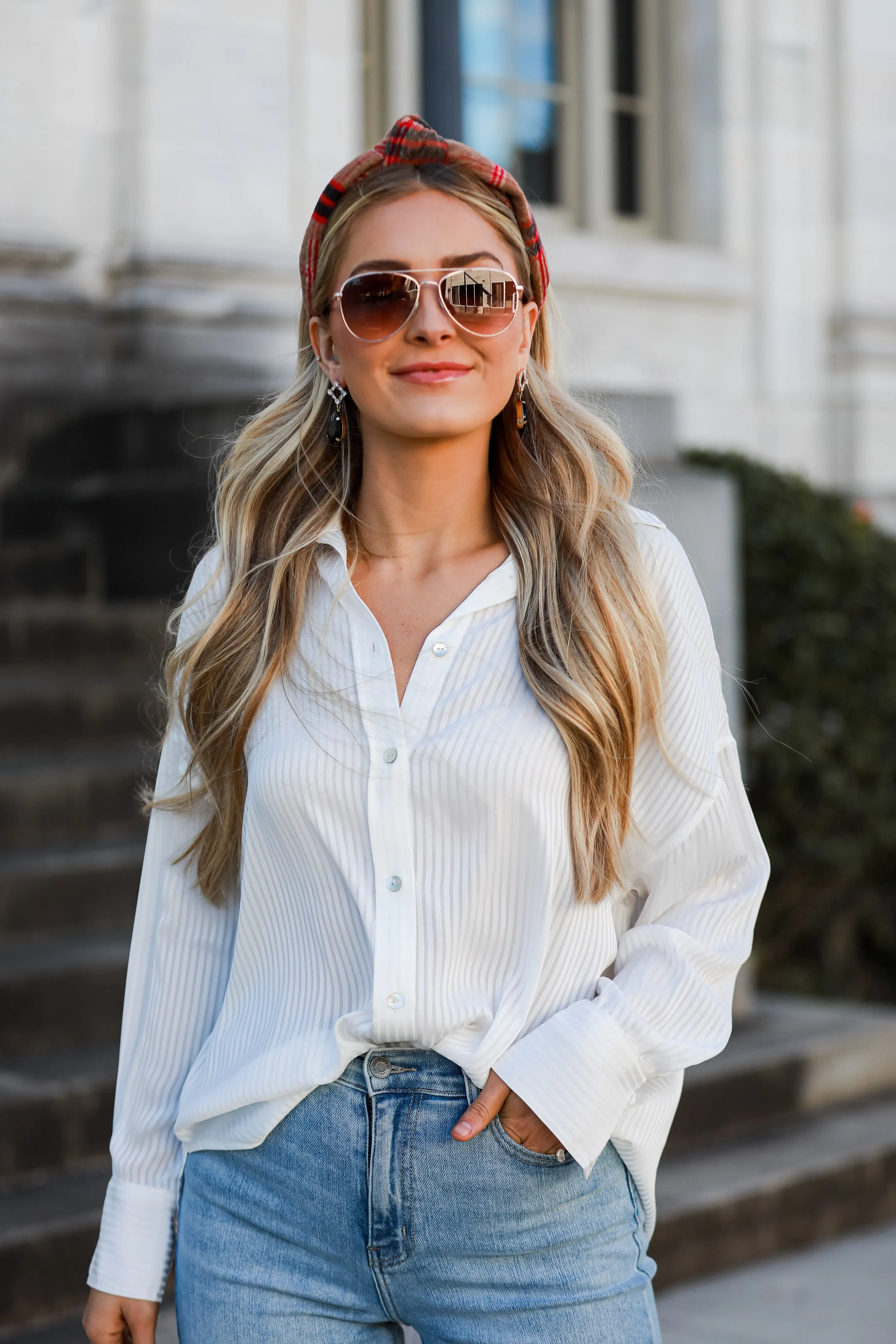 FINAL SALE - Angelically Airy Striped Button-Up Blouse