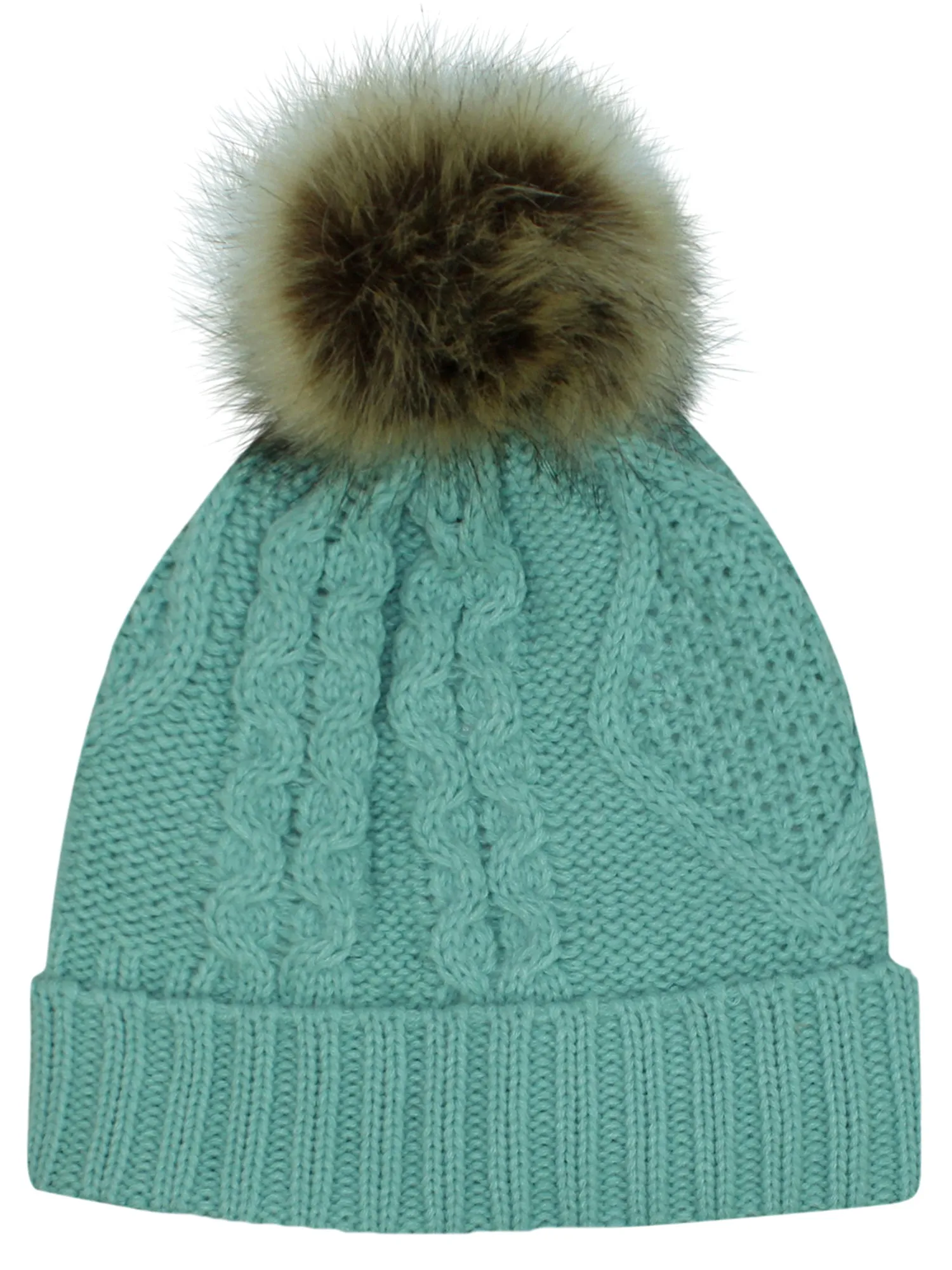 Fleece Lined Cable Knit Beanie Cap Hat With Pom Pom