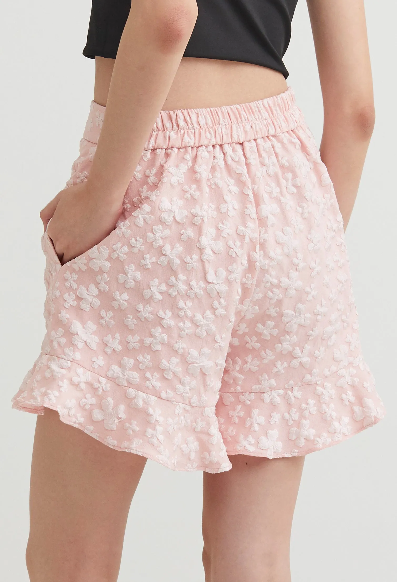 Floral Embossed Jacquared Flare Shorts