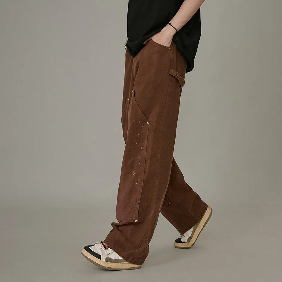 Foesce -New Fashion Ankle Zipper Brown Baggy Men Cargo Wide Pants Hip Hop Straight Loose Men Casual Long Trousers