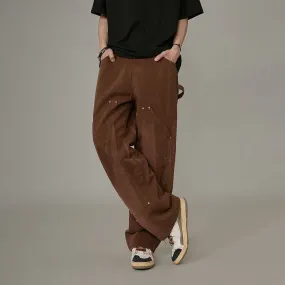 Foesce -New Fashion Ankle Zipper Brown Baggy Men Cargo Wide Pants Hip Hop Straight Loose Men Casual Long Trousers