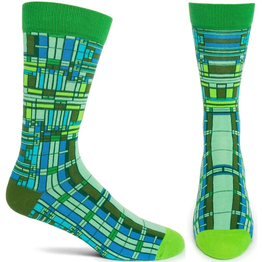 Frank Lloyd Wright, Oak Park Skylight (Green) Men's Crew Socks