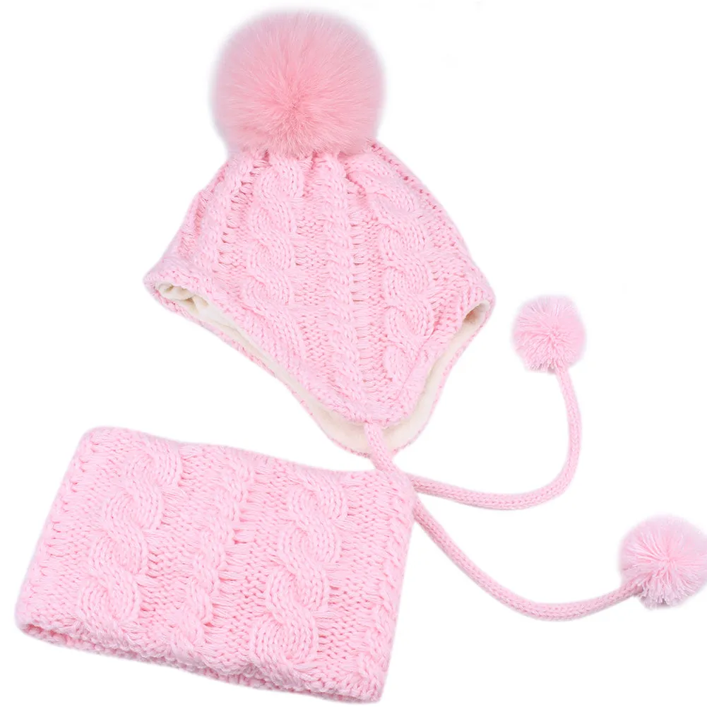 FURTALK Kids Winter Fur Pom Pom Hat Scarf Set  Drop Shipping SFFW004