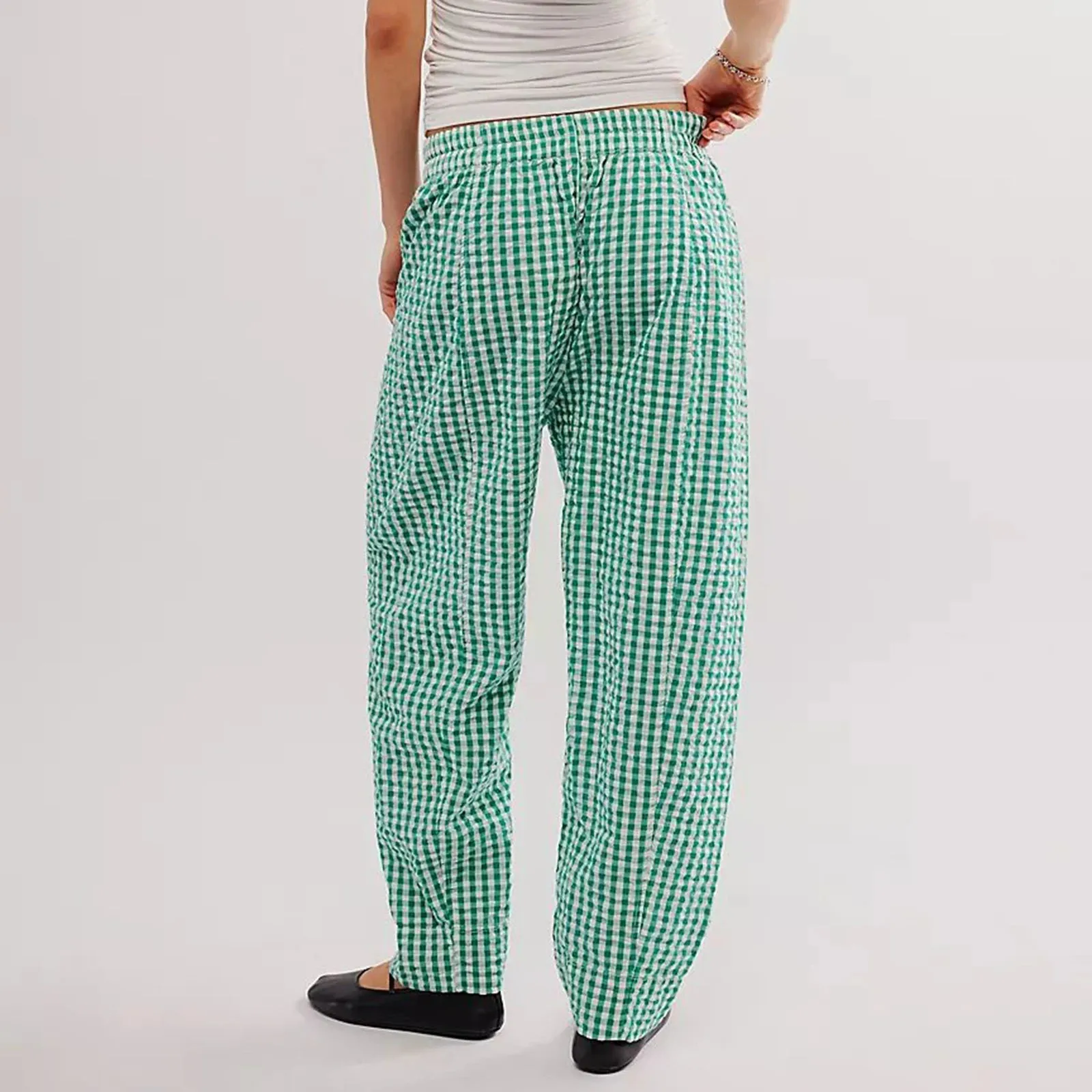 Gingham Wide Leg Plaid Drawstring Checked Loose Fit Casual Home Pants