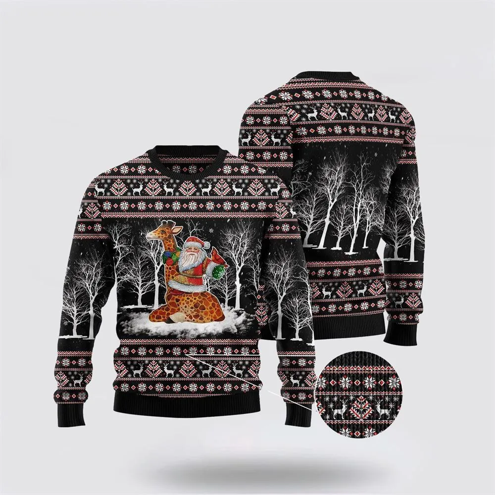 Giraffe Santa Claus Ugly Christmas Sweater For Men And Women, Best Gift For Christmas, The Beautiful Winter Christmas Outfit