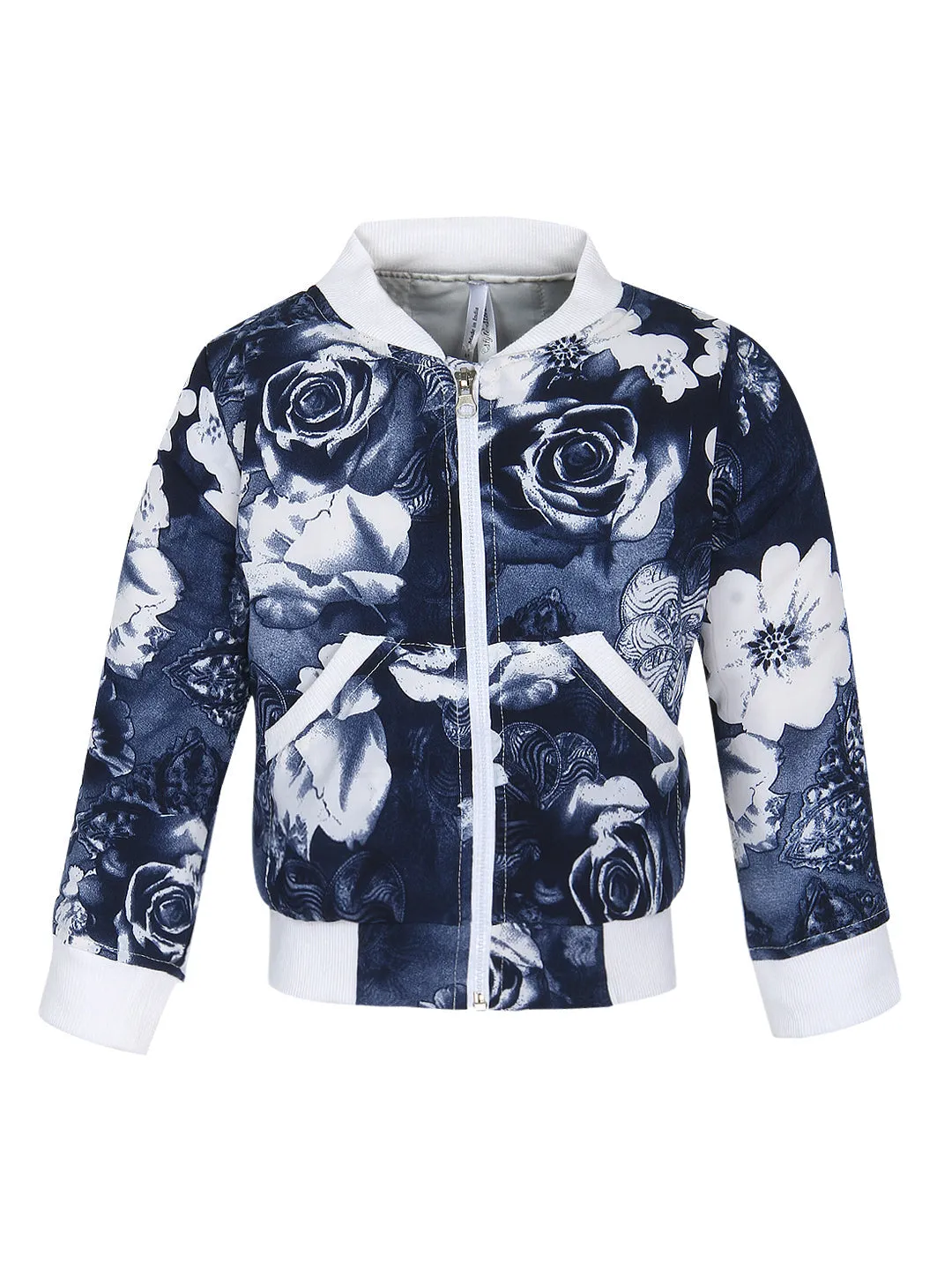 Girl's  Polyester Black Rose Printed Bomber Jacket - StyleStone Kid