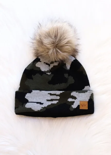 Green Camo Pom Hat